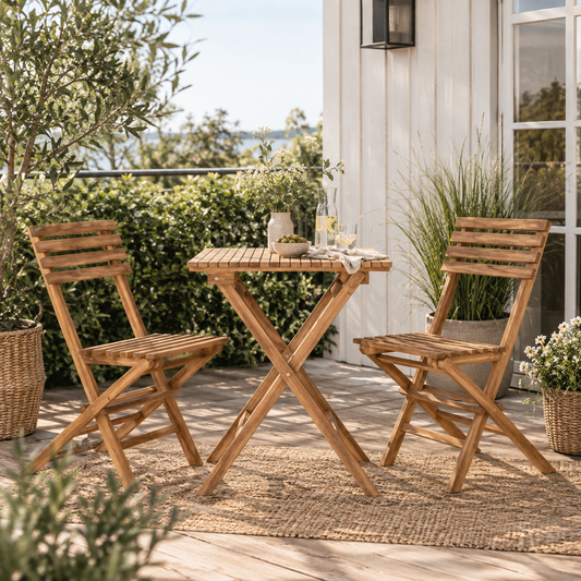 3-teiliges Gartenmöbel Sitzset, aus Teakholz, in Natur