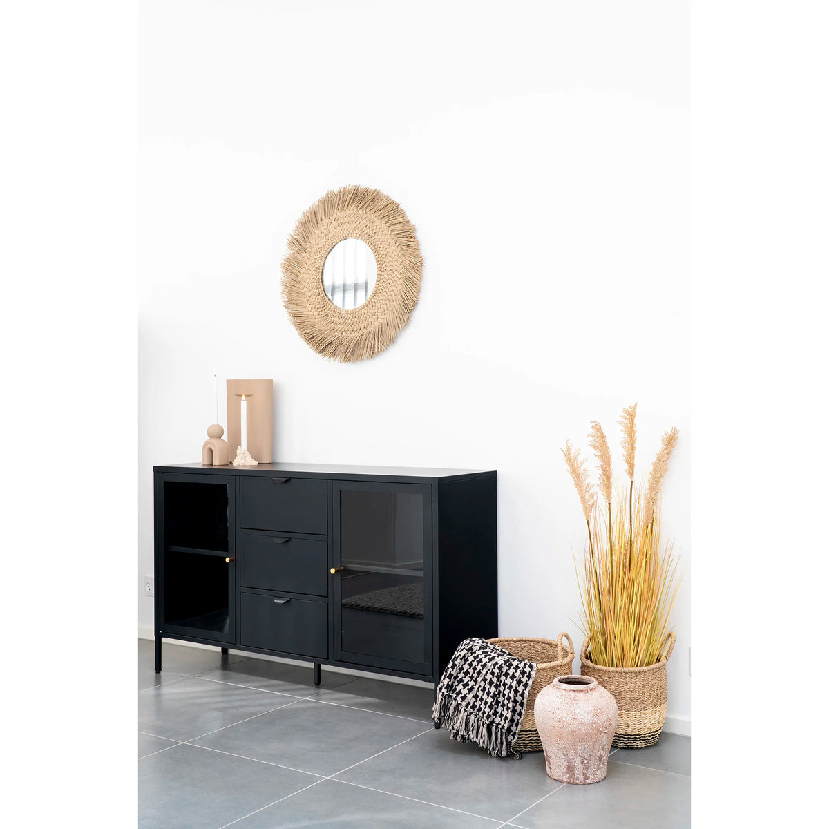 Decke, recycelte Baumwolle, 130 × 180 cm, Schwarz/Beige Hahnentritt