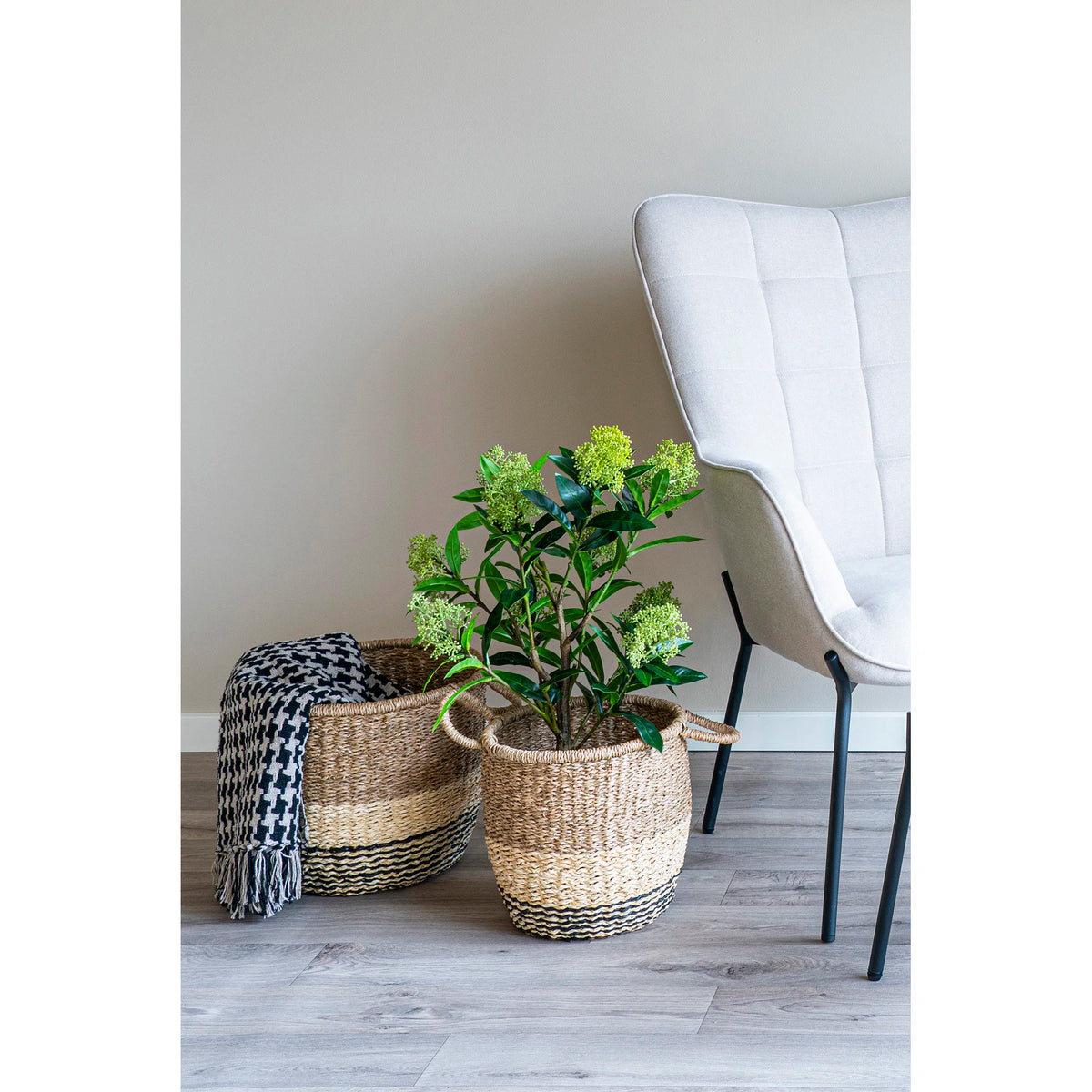Decke, recycelte Baumwolle, 130 × 180 cm, Schwarz/Beige Hahnentritt