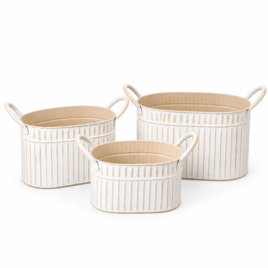 3er Set Ovale Eisen-Dekogefäße, Braun, verschiedene Größen