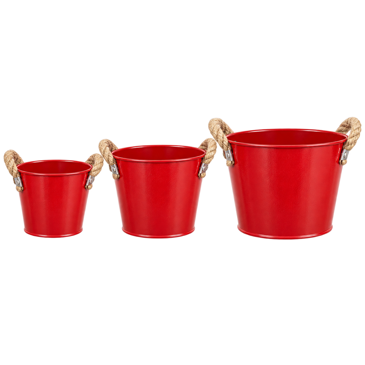 3er Set Pflanzkörbe LENZ, rotes Metall, mit Henkeln
