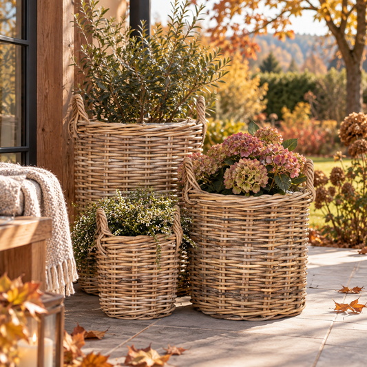 3er Set Weidenkörbe, aus Kubu-Rattan, natur, verschiedene Größen