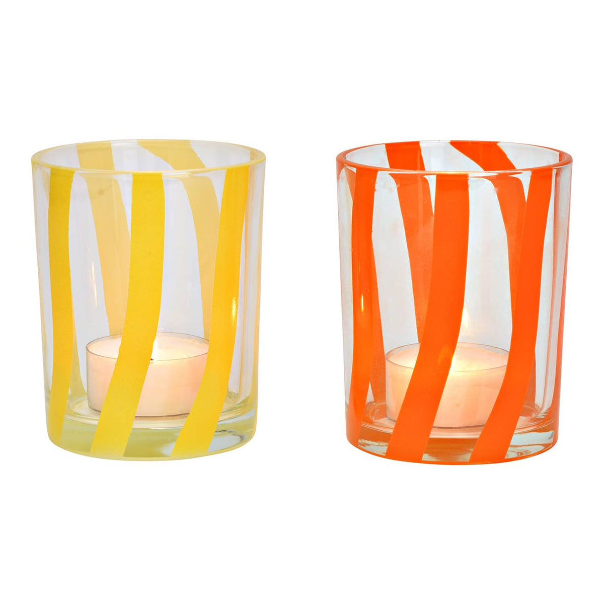 2er-Set Windlichter aus Glas, H 12 cm, Orange & Gelb