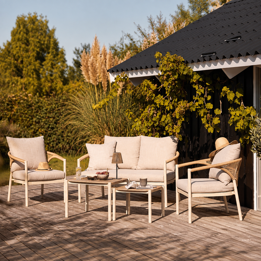 5-teiliges Lounge-Set Abela, in Sand/Natur, mit Kissen