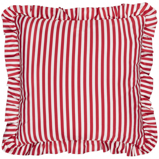 Millie Ruffle Outdoor-Kissen Candy Red gestreift – 50 × 50 cm