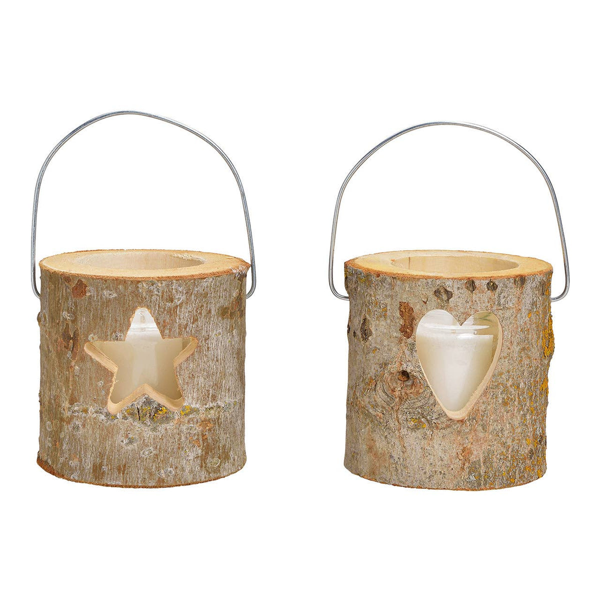Holzlaternen 2er-Set, 12 cm, mit Herz- & Sternmotiv