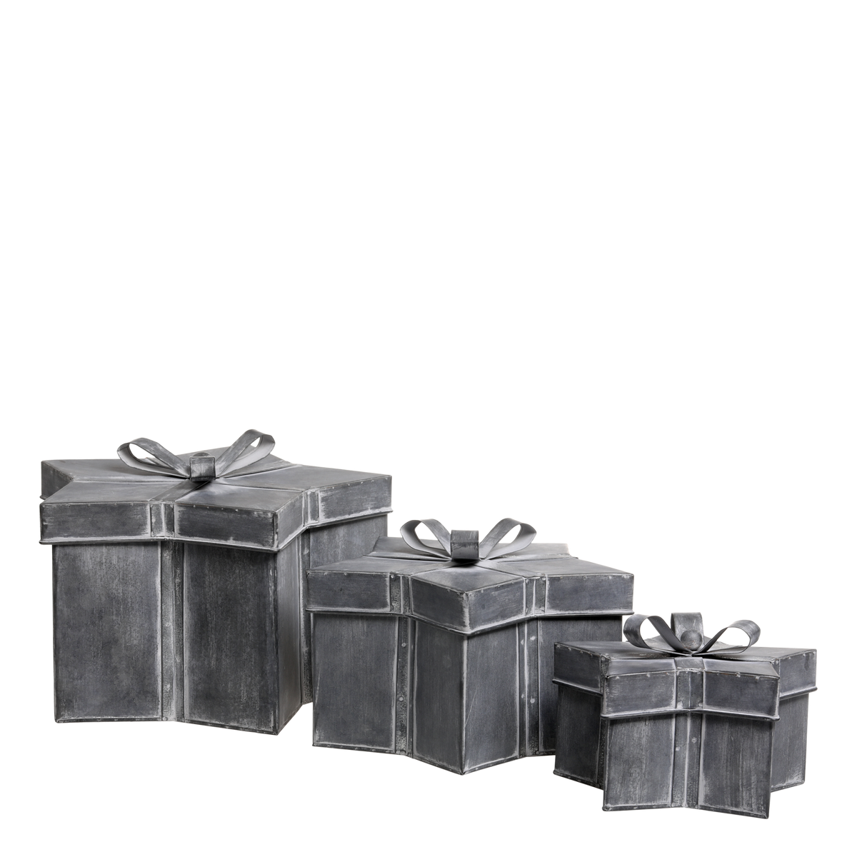 3er Set Geschenkboxen Metall, Antik-Zink mit Schleife
