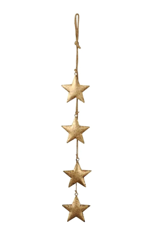 Dekokette mit 4 Sternen aus Eisen, 65 cm, Antik-Gold
