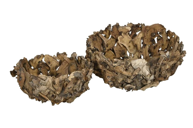 2er Set Runde Schalen aus Maulbeerholz, in Natur, rustikales Design