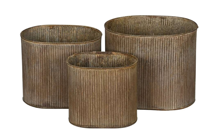 3er Set Ovale Eisen-Dekogefäße, Braun, verschiedene Größen