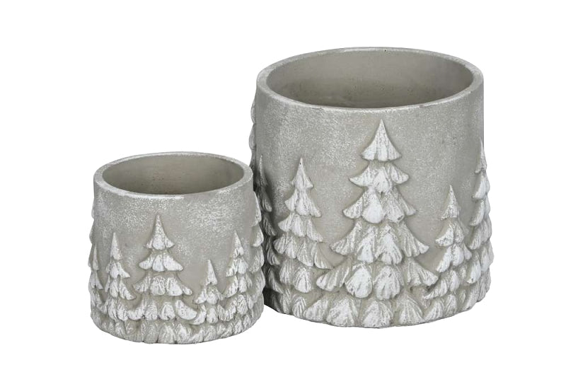 2er Set Pflanzgefäße mit Tannenbaum-Relief, aus Zement
