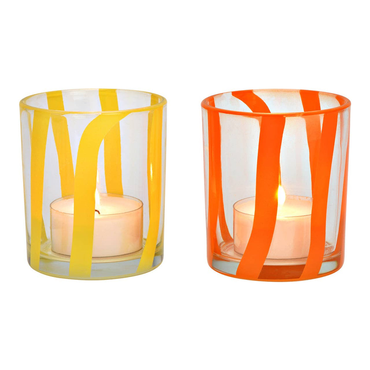 Windlicht 2er-Set aus Glas, H 10 cm, Orange & Gelb