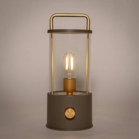 Laterne IP44 Warmweiss Dimmbar, LED incklusiv 80cm USB Zuleitung aus Kunststoff, Matt Taupe(B/H/T) 11x25x11cm
