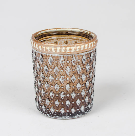 Teelichthalter Glas Cognac/Gold