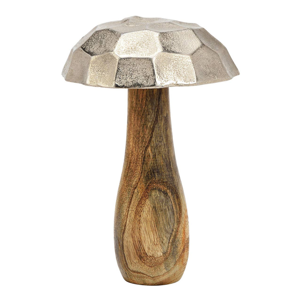 Deko-Pilz aus Mangoholz & Metall – natürlicher Charme mit silbernem Akzent