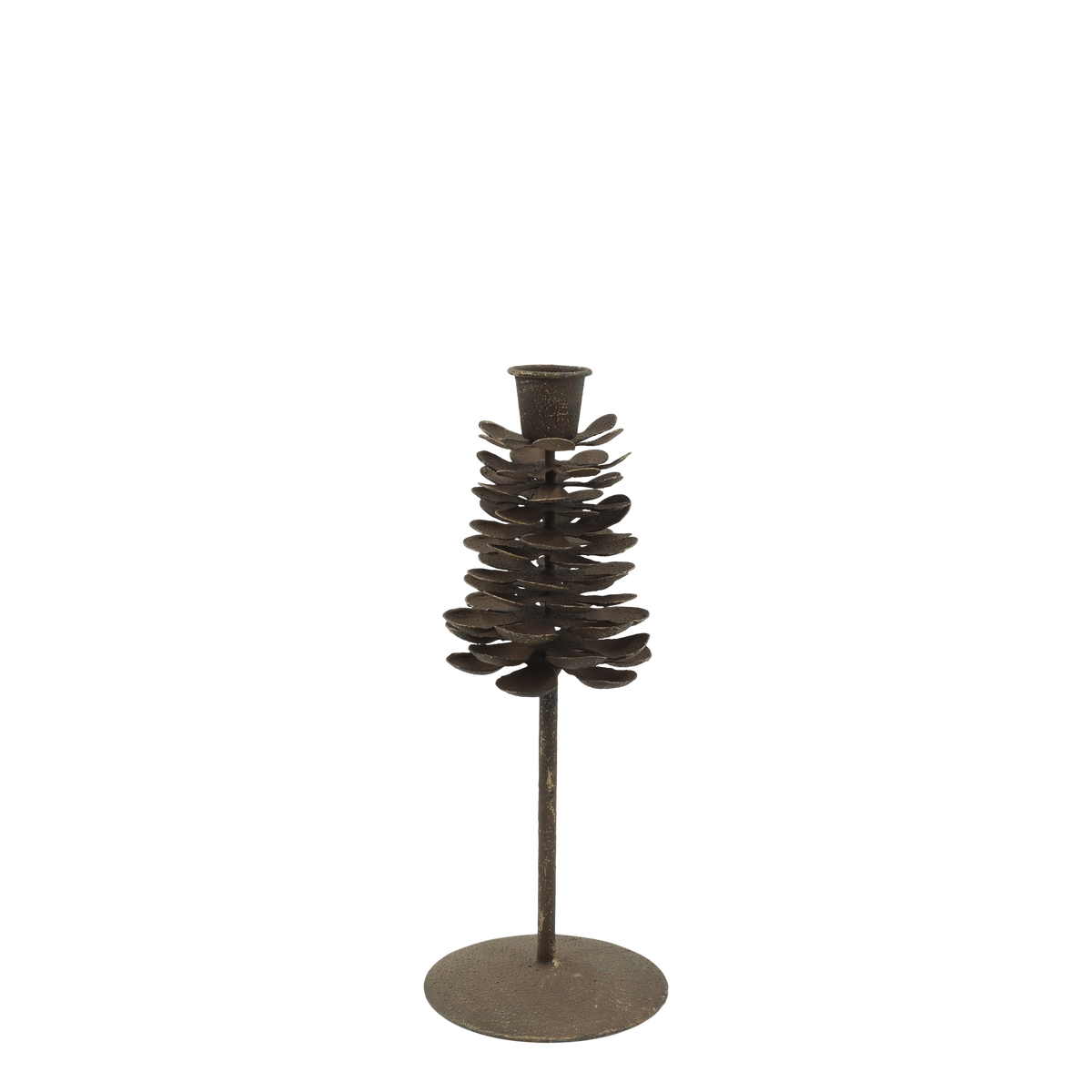 Kerzenständer in Zapfenform aus Metall – 2er-Set in Antik-Mokka