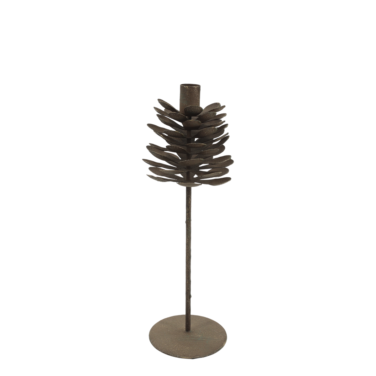 Kerzenständer in Zapfenform aus Metall – 2er-Set in Antik-Mokka