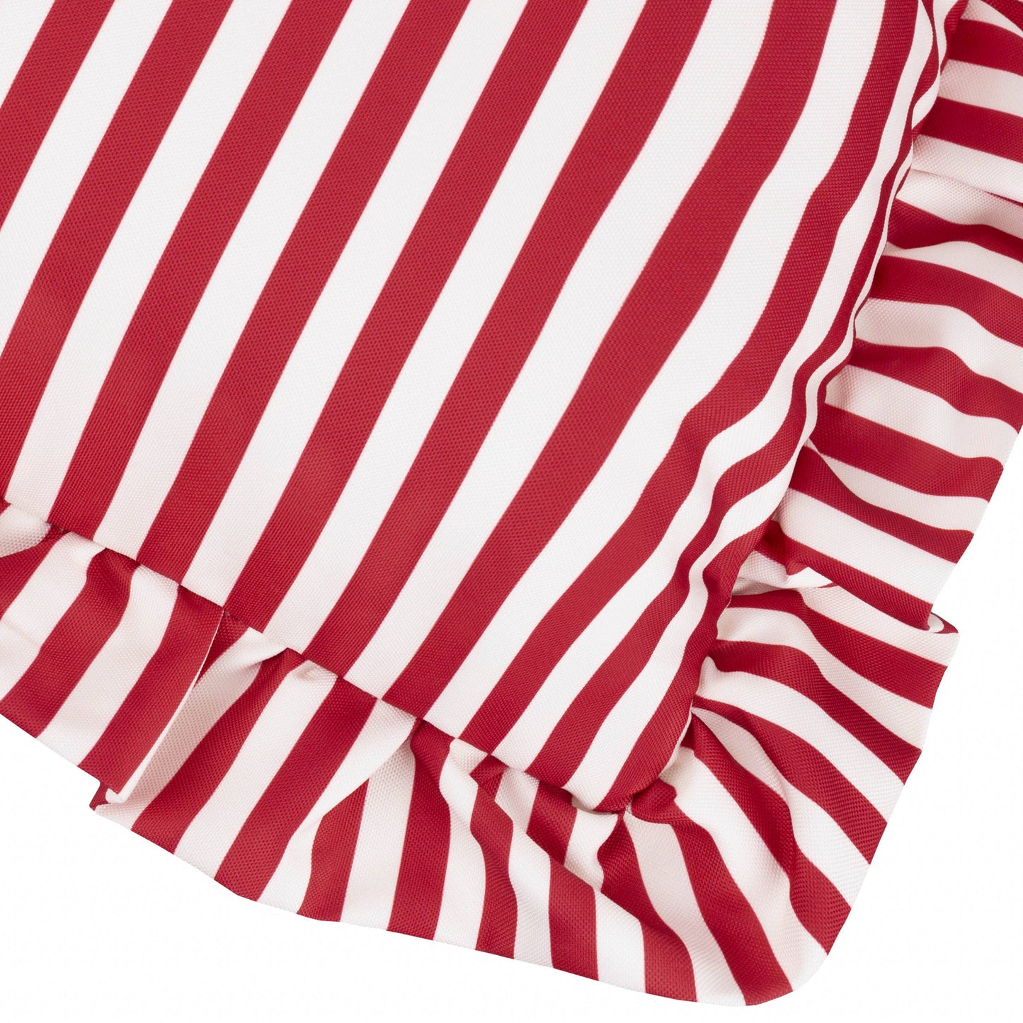 Millie Ruffle Outdoor-Kissen Candy Red gestreift – 50 × 50 cm