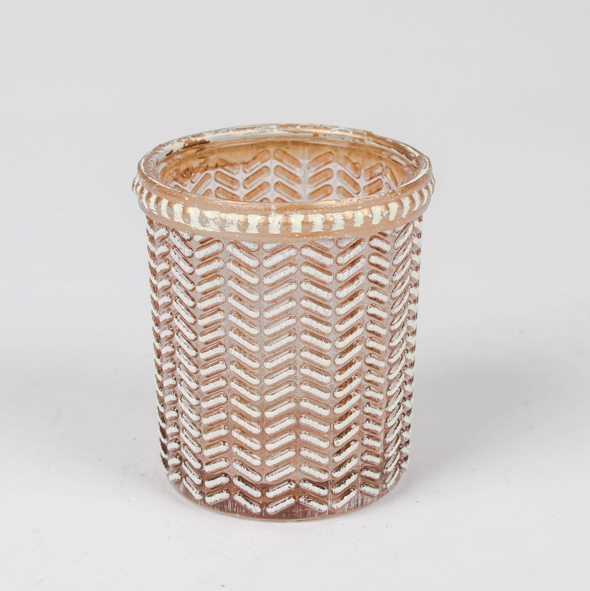 Chevron Cup Teelichthalter Glas Gold