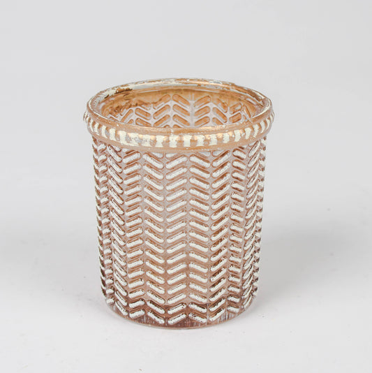 Chevron Cup Teelichthalter Glas Gold