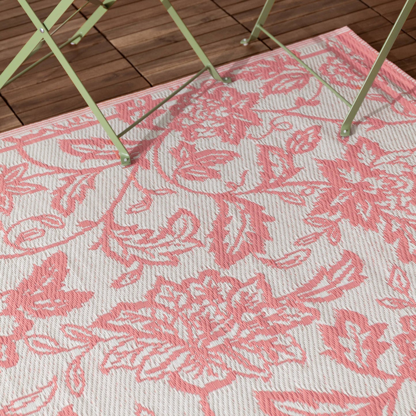 Anemone Outdoor-Teppich Pfirsich/Creme – gewebter Jacquard