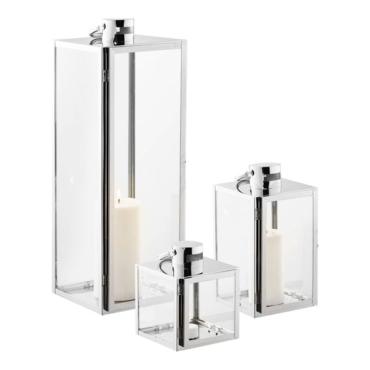 Laternen 3er-Set, Silber, Glas & Metall, 3 verschiedene Größen
