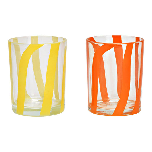 2er-Set Windlichter aus Glas, H 12 cm, Orange & Gelb