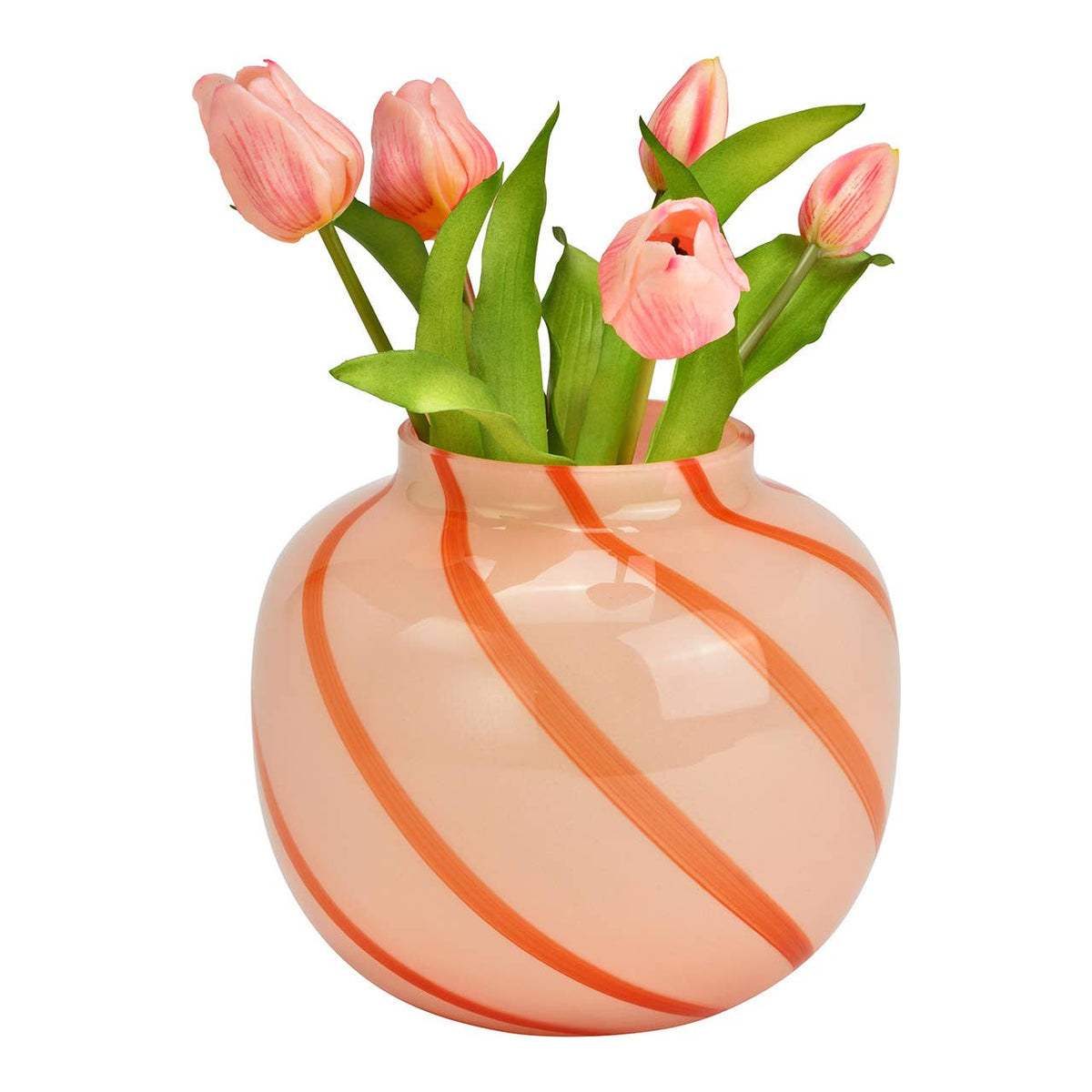 Vase aus Glas 20 × 18 cm, gestreift in Pink & Orange
