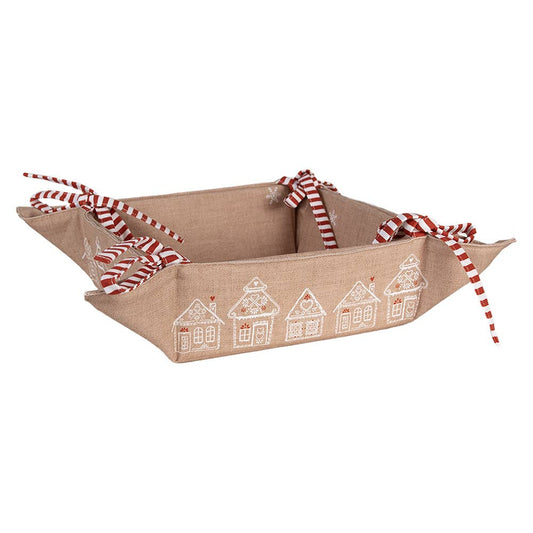 GBB47 Brotkorb 35x35x8 cm Braunes Lebkuchenhaus aus Baumwolle