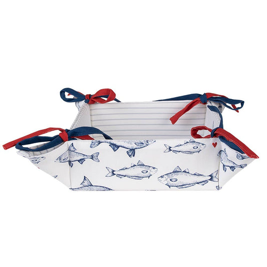SSF47 Brotkorb 35x35x8 cm Weiß Blau Baumwolle Fische