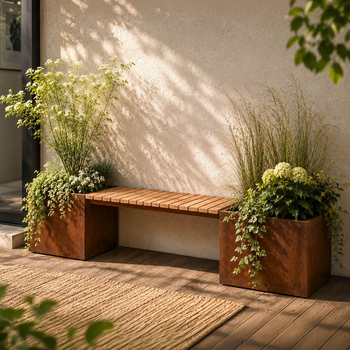 Gartenbank Valencia, Lärchenholz, 210 cm, mit Pflanzkübeln ohne Boden