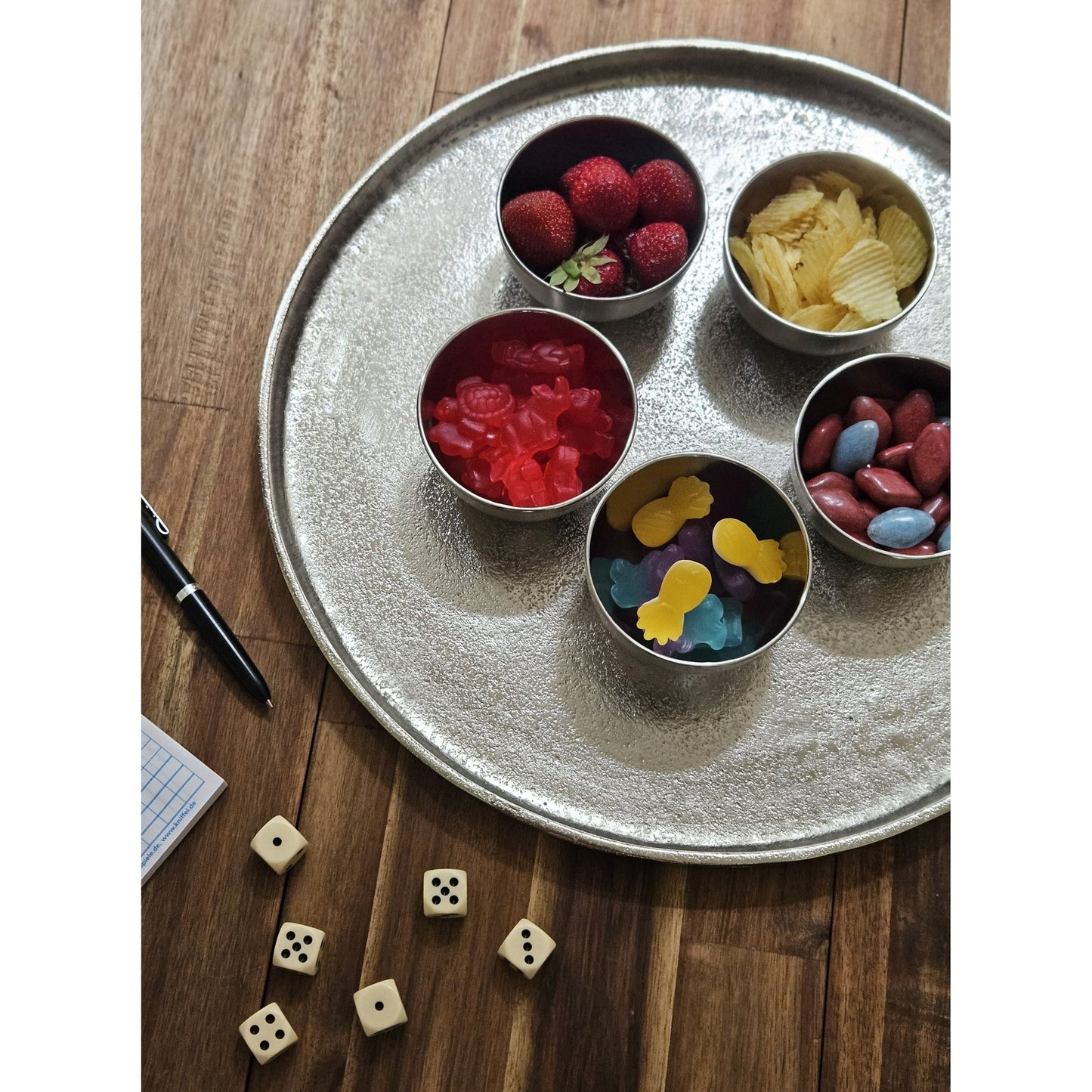 Deko Teller Schale silber rund 35 cm Kerzentablett Schale Metall