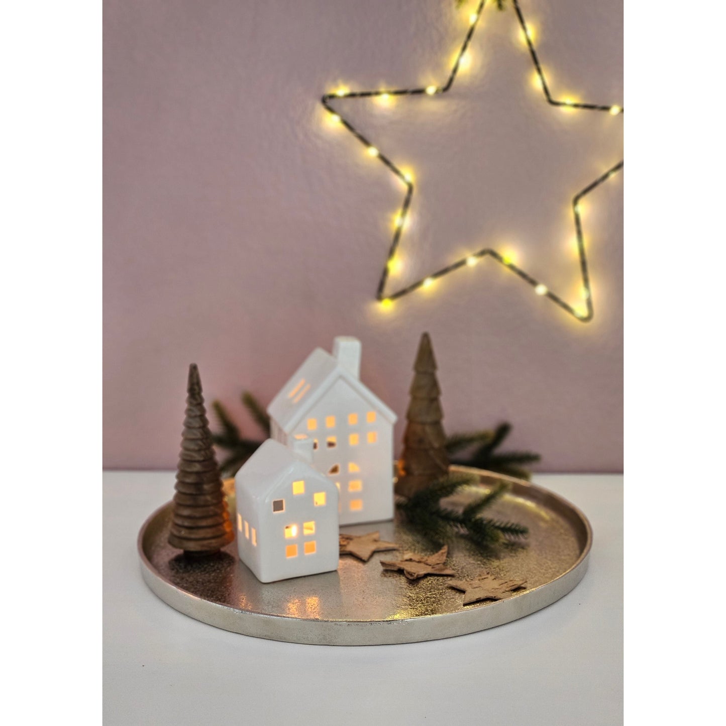 Deko Teller Schale silber rund 35 cm Kerzentablett Schale Metall