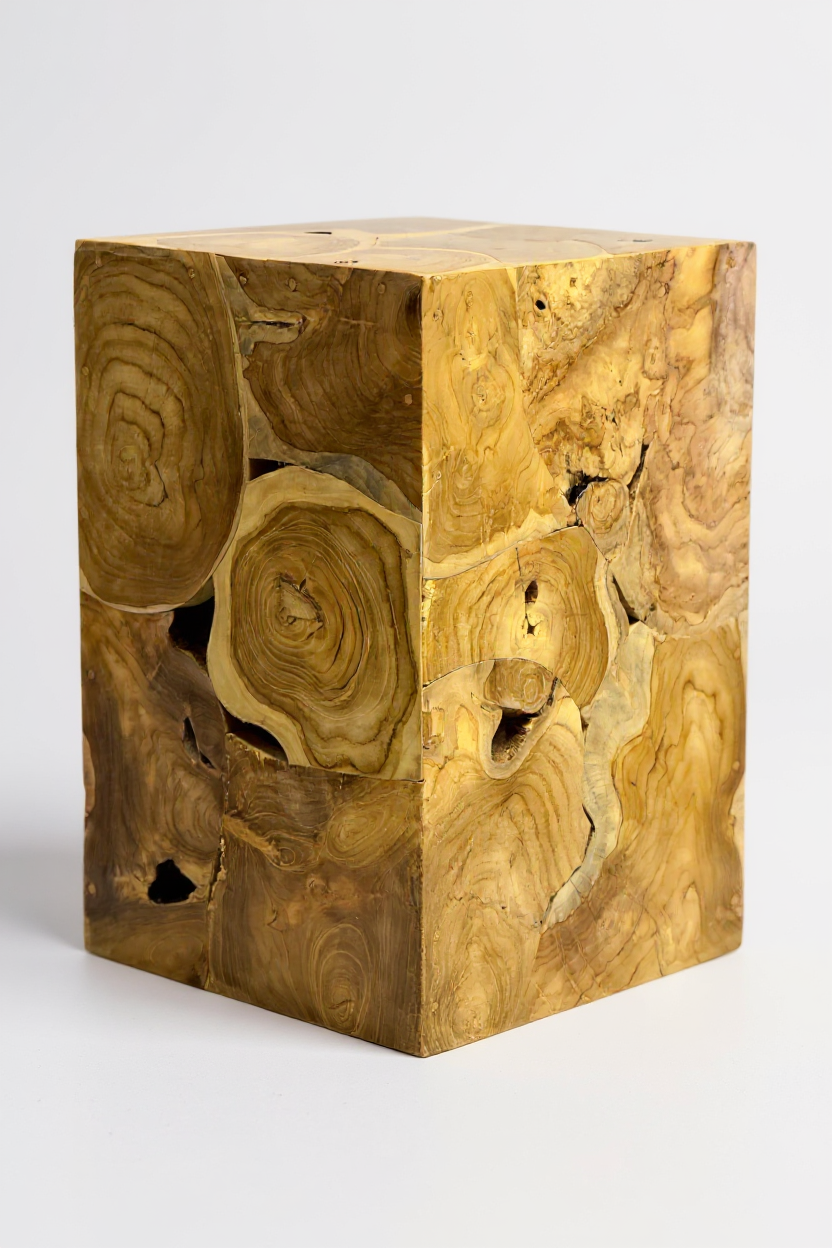 Holzmosaik Beistelltisch - Couchtisch Nachttisch Pflanzenhocker Hocker - Handgefertigt - 40&60x40x40 cm