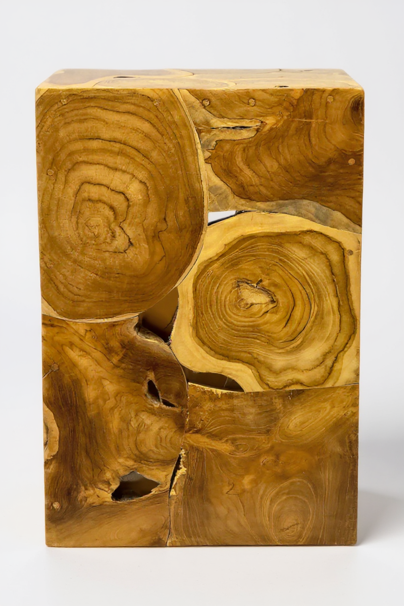 Holzmosaik Beistelltisch - Couchtisch Nachttisch Pflanzenhocker Hocker - Handgefertigt - 40&60x40x40 cm