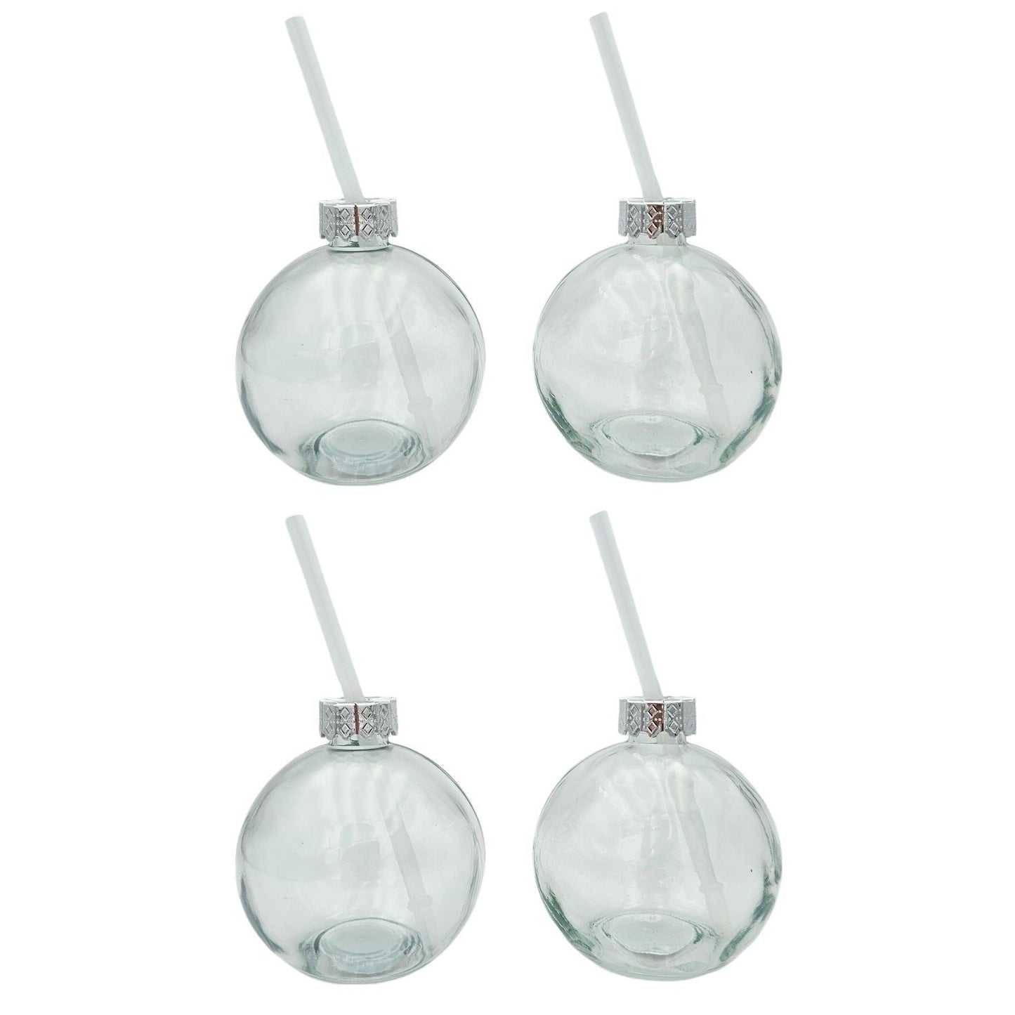 4 Trinkgläser Weihnachtskugel Trinkhalm Glas transparent Weihnachtskugel 400 ml