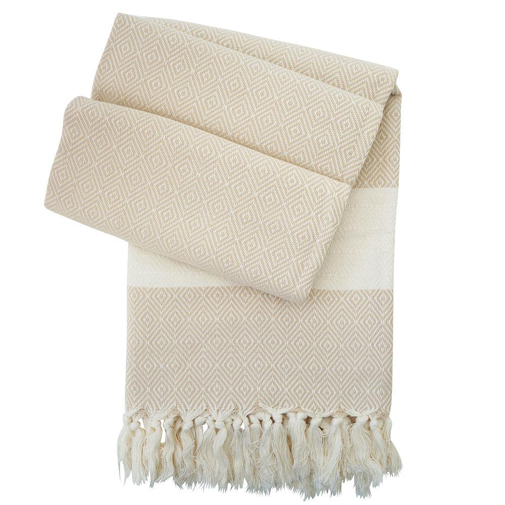 Hamamtuch Charlotte aus Baumwolle, handgewebt, 100 × 170 cm, Beige