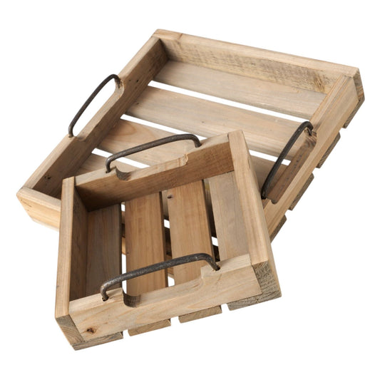 Dekotablett Serviertablett Holztablett braun 30 cm cm Holz Metallgriff dekorativ 2er Set