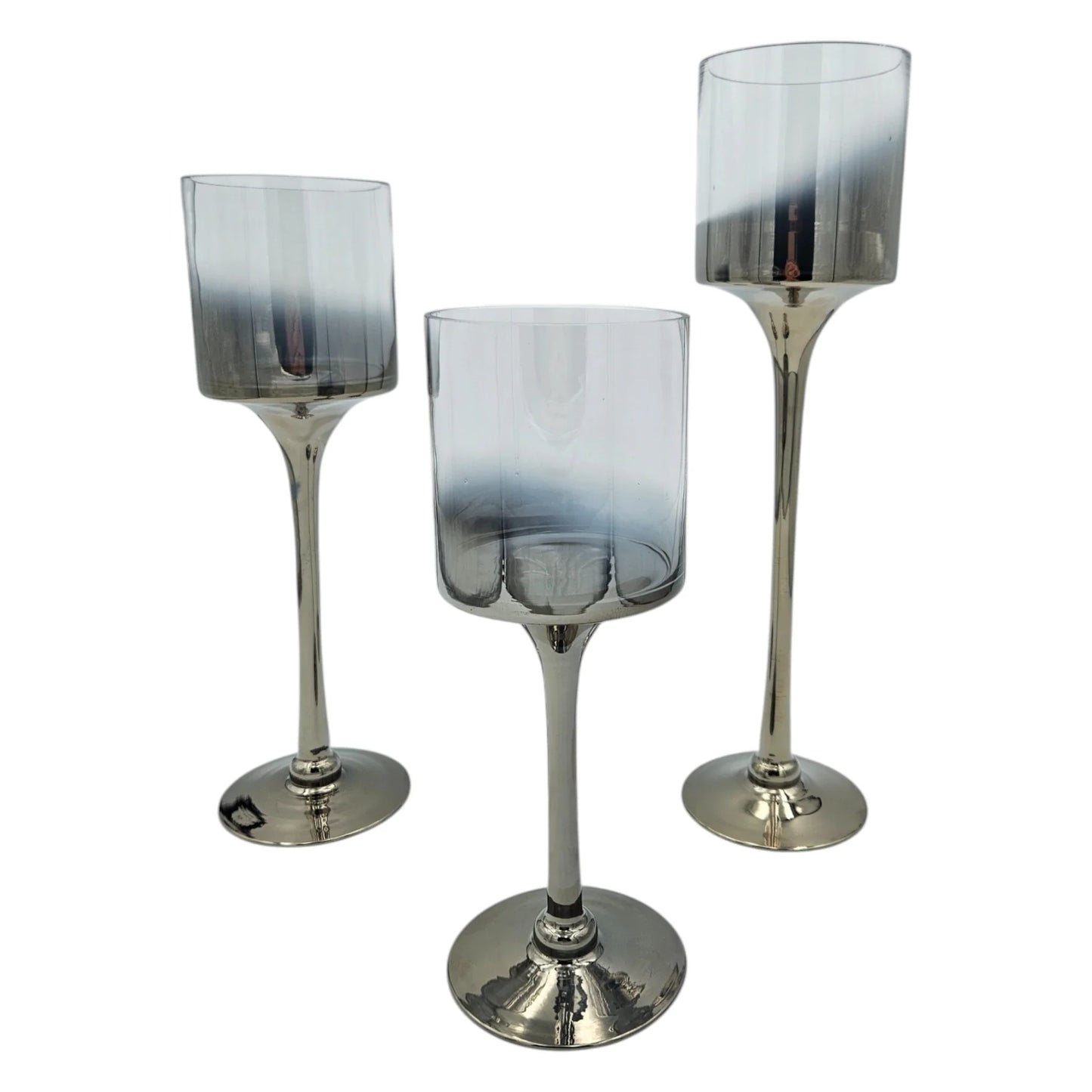 Kerzenleuchter aus Glas 3er Set Kerzenglas Windlicht Weihnachten silber Stumpenkerzen