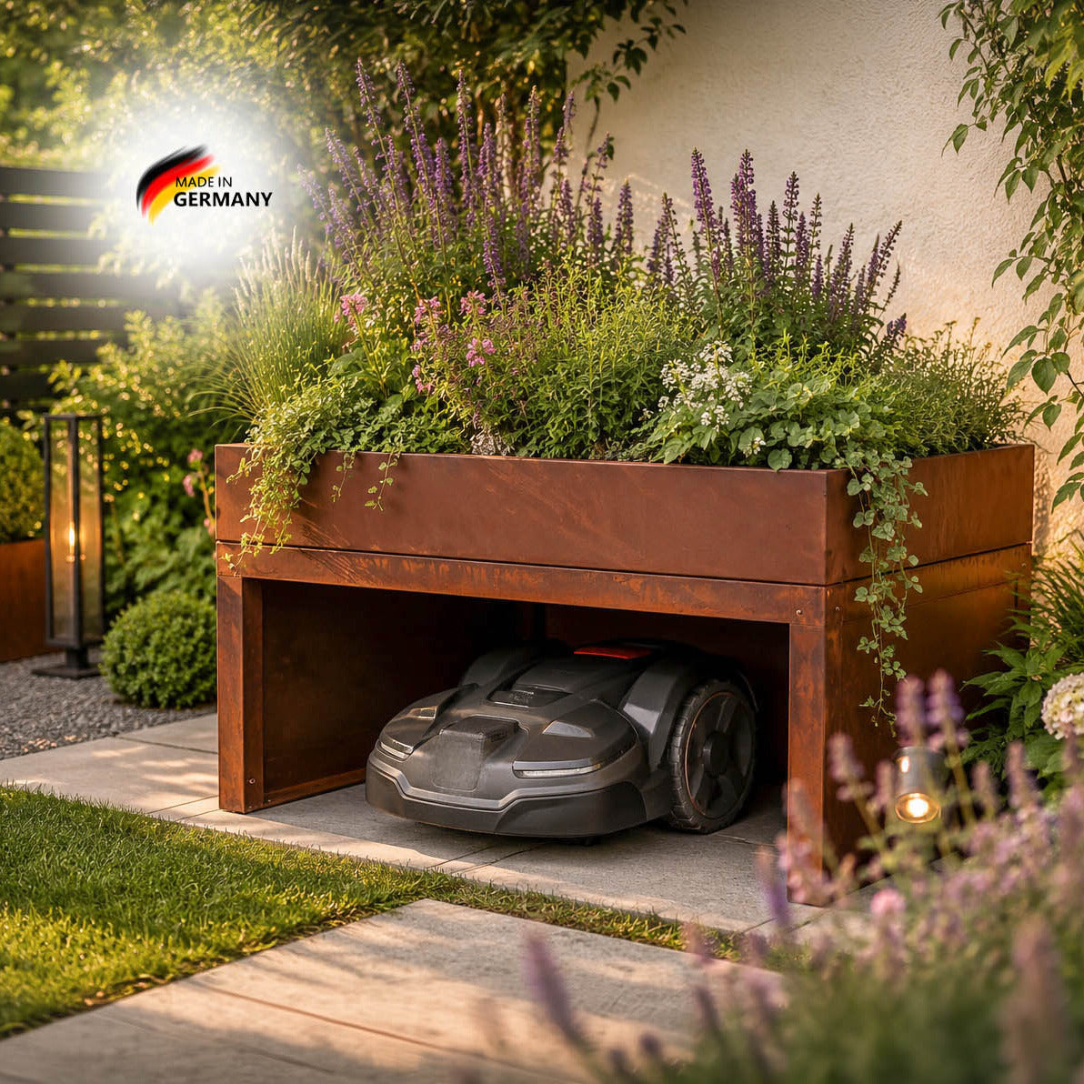 Mährobotergarage mit Pflanzwanne, 80 × 70 × 45 cm