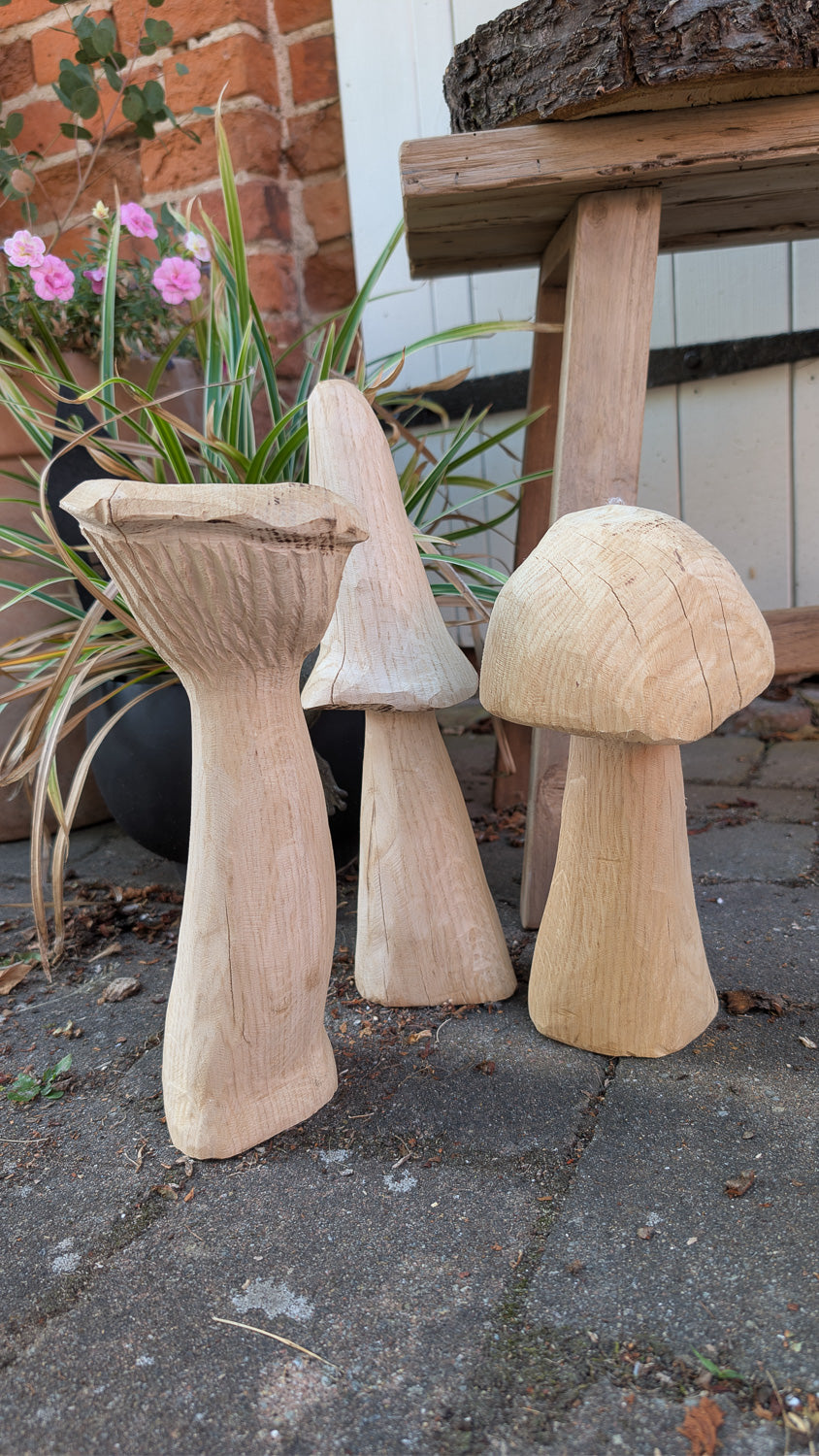 Pilze im 3er-Set aus massivem Eichenholz