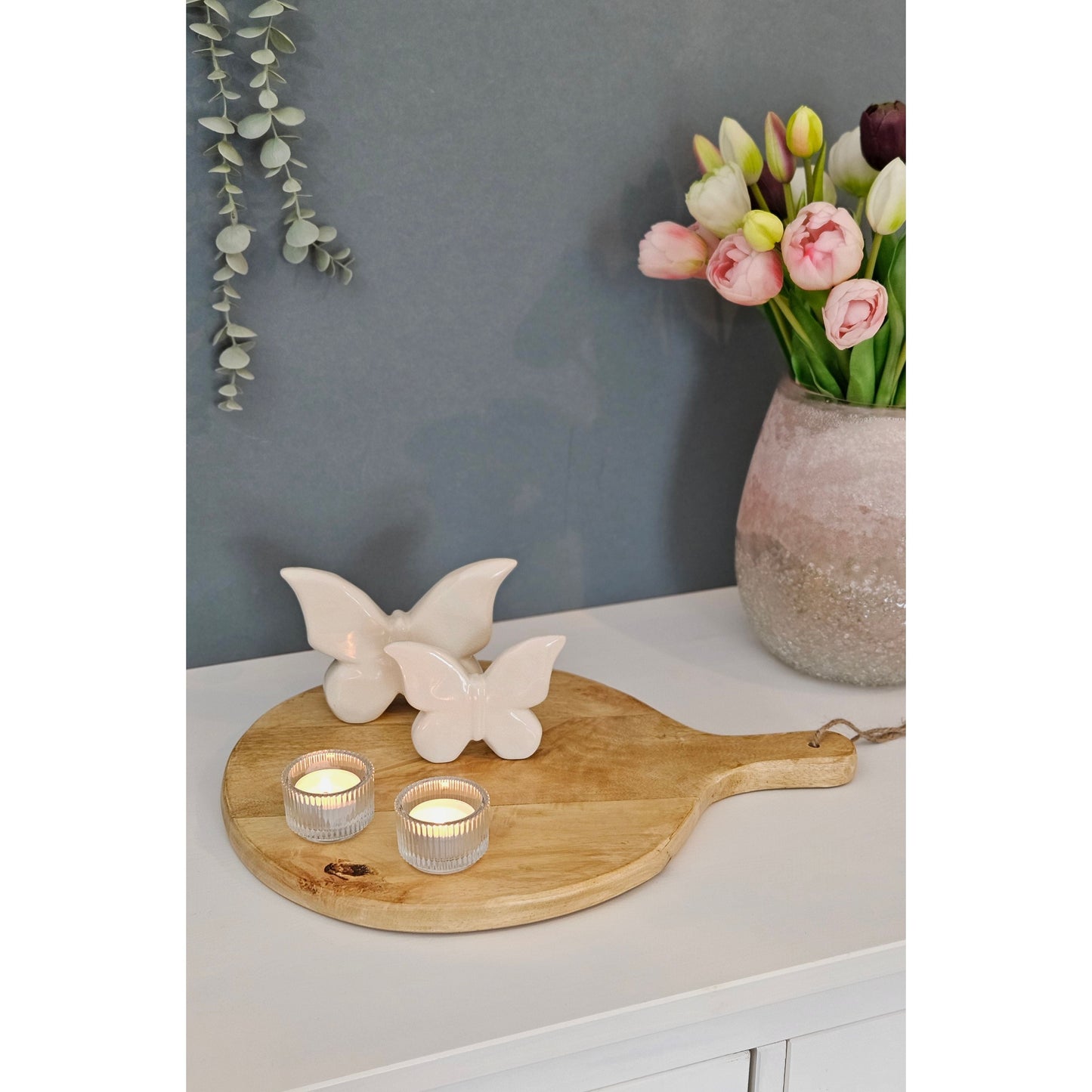 Serviertablett rund mit Griff Mangoholz 30 cm Dekotablett Schneidebrett