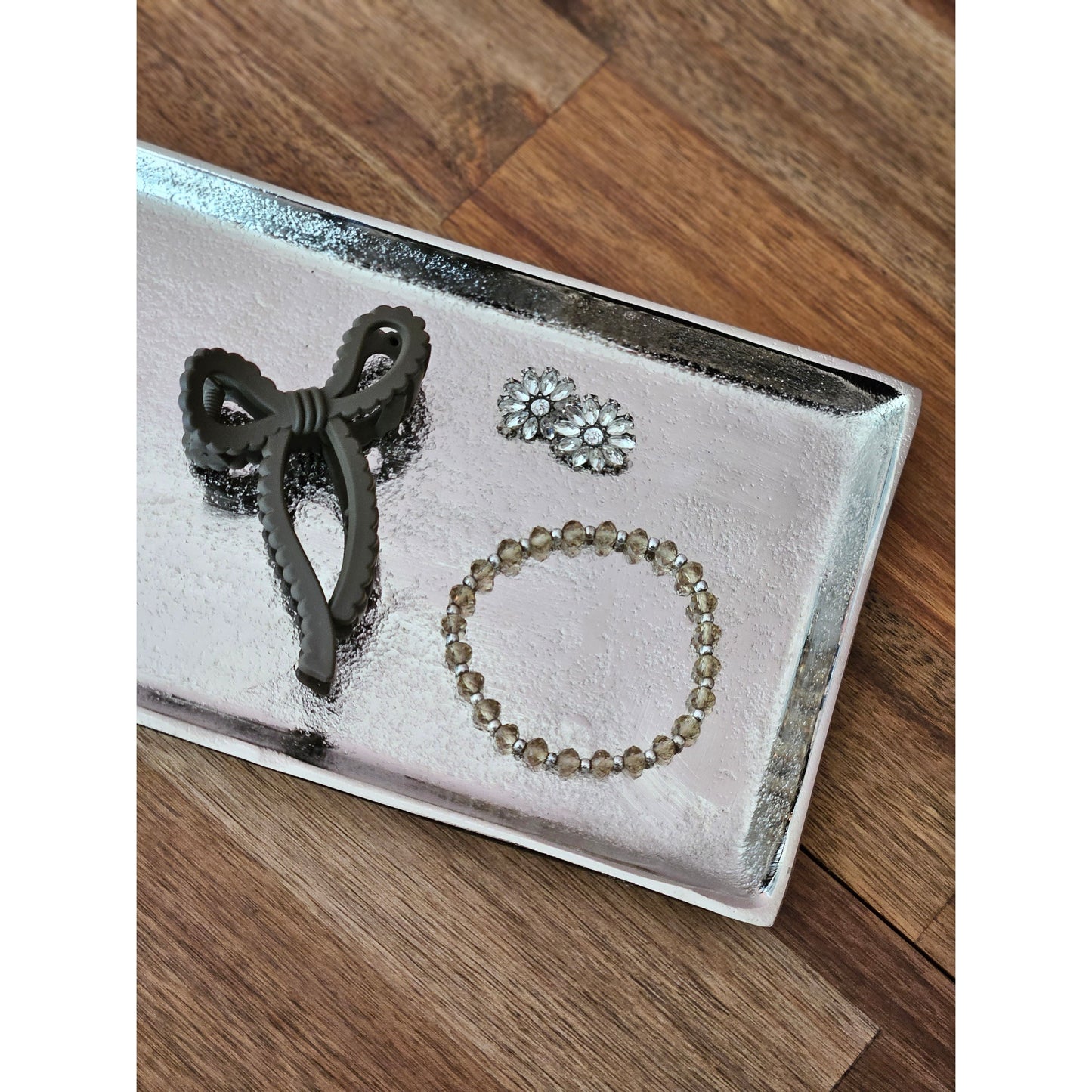 Tablett Deko Metall 44x13 cm silber Kerzentablett Dekotablett Dekoschale rechteckig