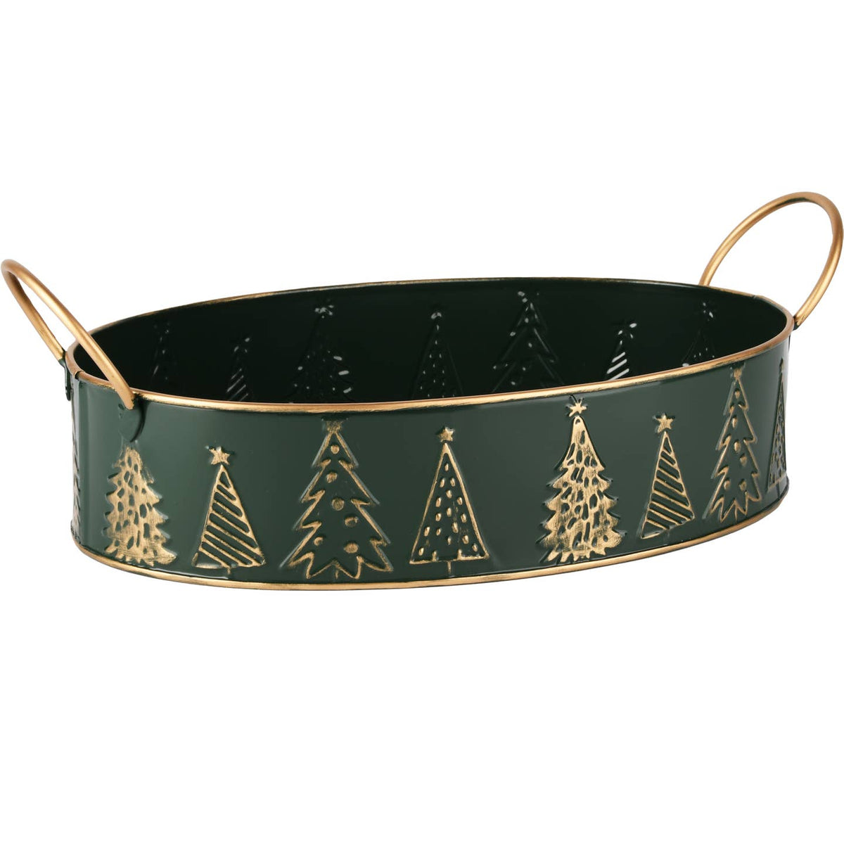 Deko-Tablett, Festive Trees, aus Metall, in Grün-Gold