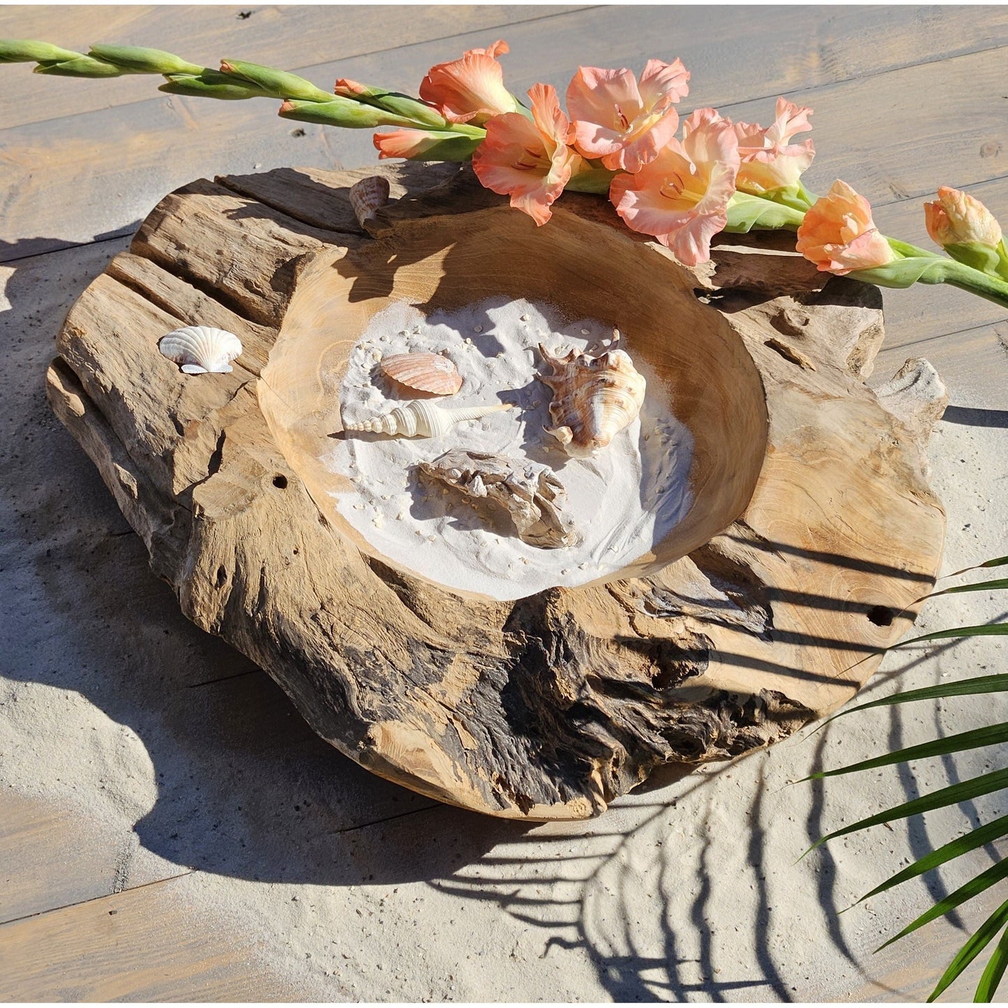 Dekoschale Naturschale Teak Holz rund Ø 50 cm Schale braun massiv stabil Obstschale XL