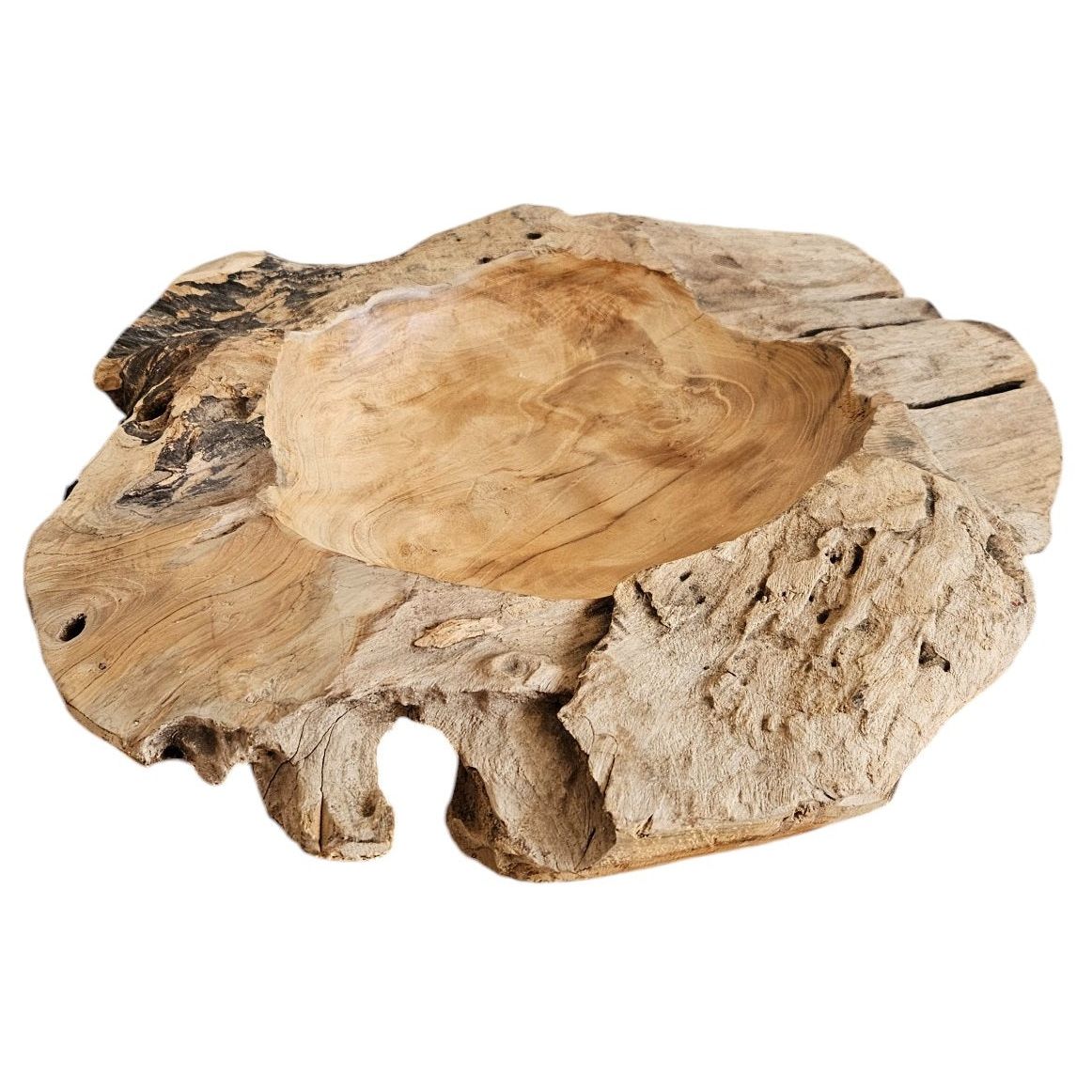Dekoschale Naturschale Teak Holz rund Ø 50 cm Schale braun massiv stabil Obstschale XL