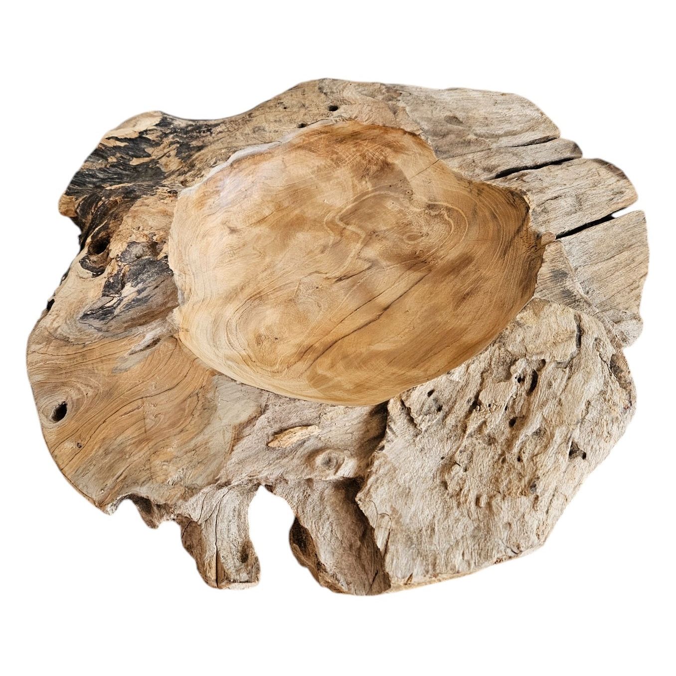 Dekoschale Naturschale Teak Holz rund Ø 50 cm Schale braun massiv stabil Obstschale XL