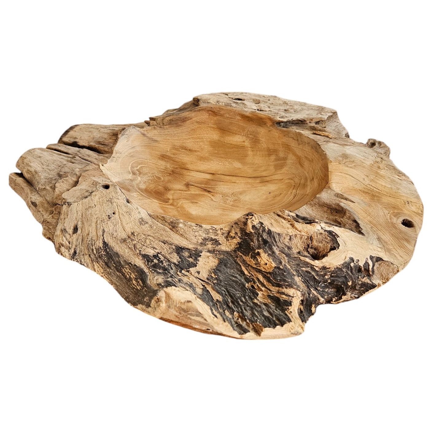 Dekoschale Naturschale Teak Holz rund Ø 50 cm Schale braun massiv stabil Obstschale XL