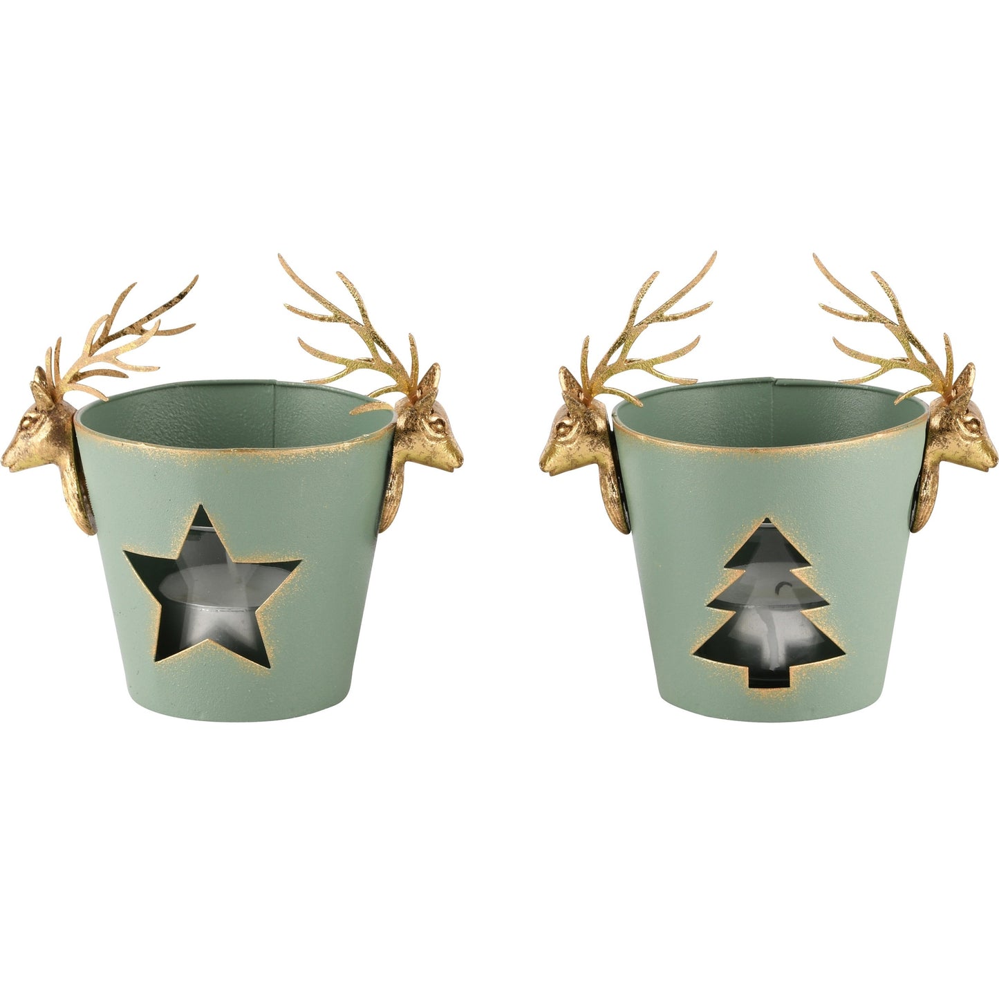 Teelichthalter Rentierkopf 2er Set grün