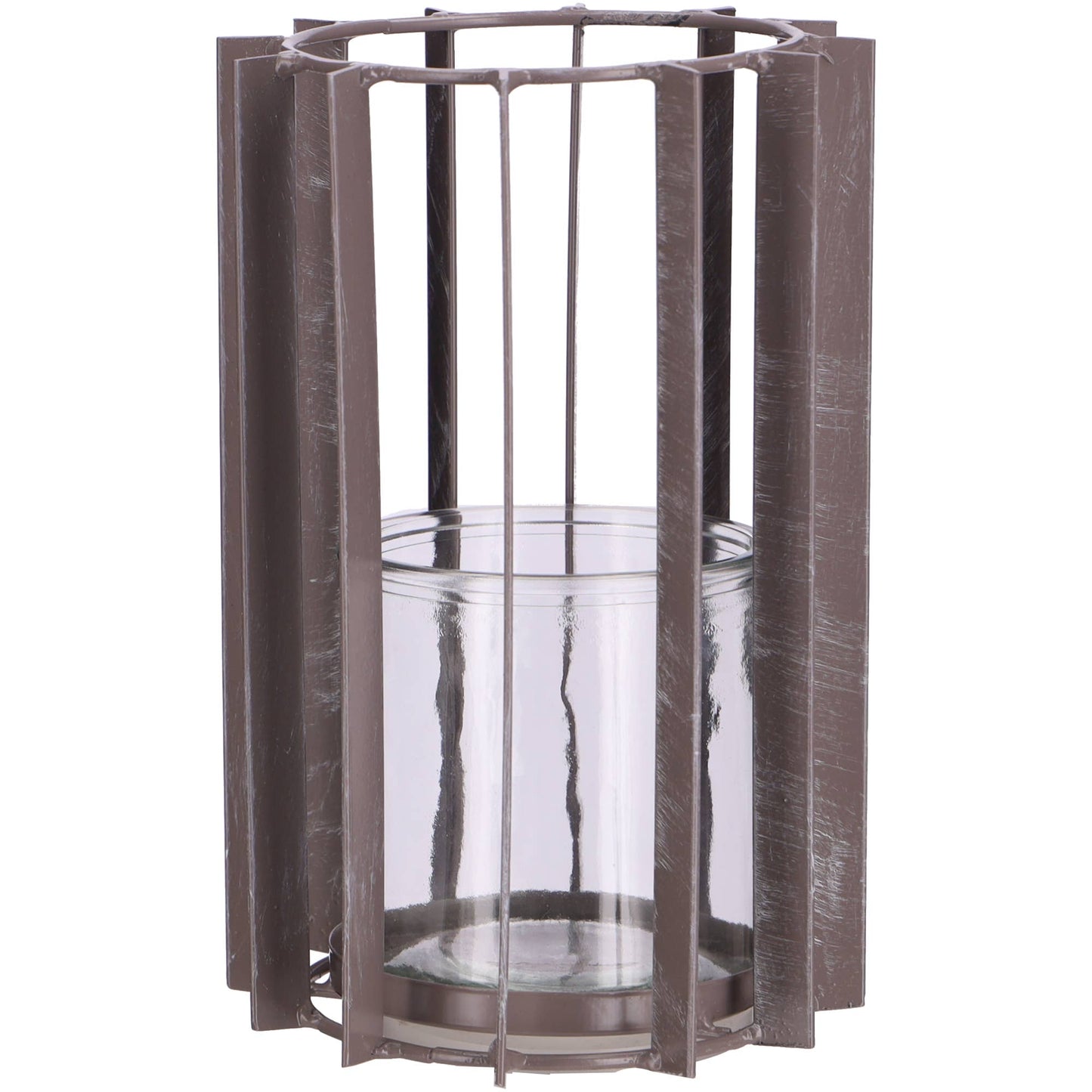 Metall Windlicht Jake, D14cm, H22cm, Taupe